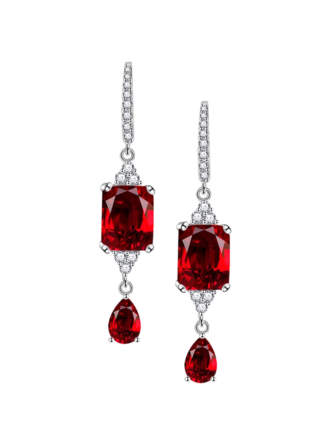 

Designs & You Silver Plated Cubic Zirconia Studded Geometric Drop Earrings