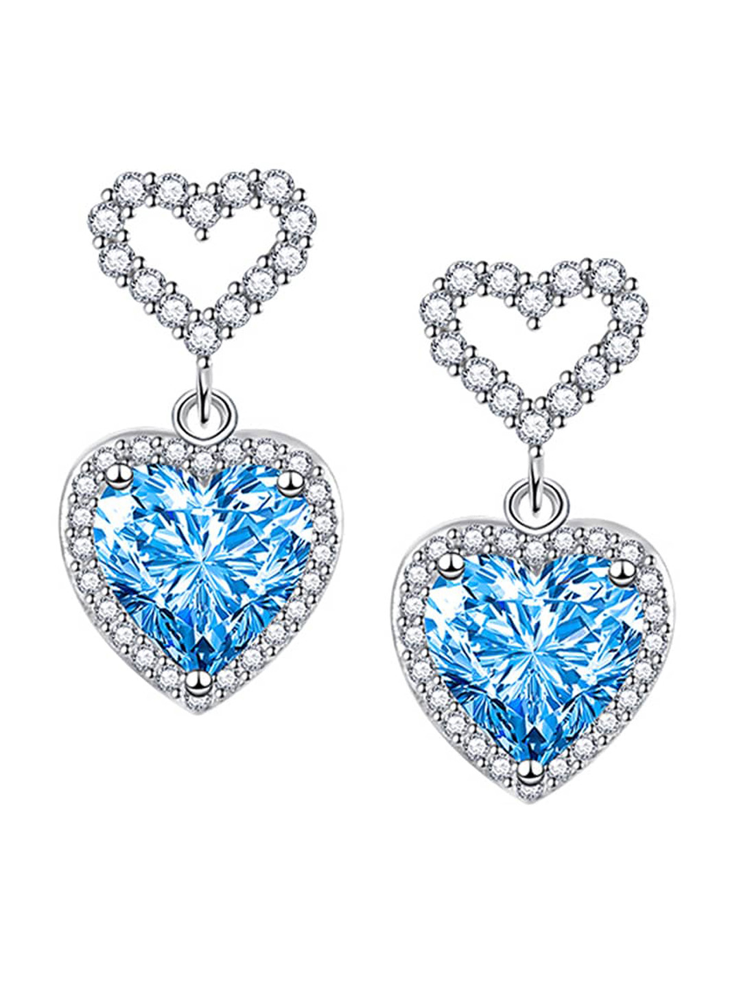 

Designs & You Silver Plated CZ Studded Heart Shaped Drop Earrings