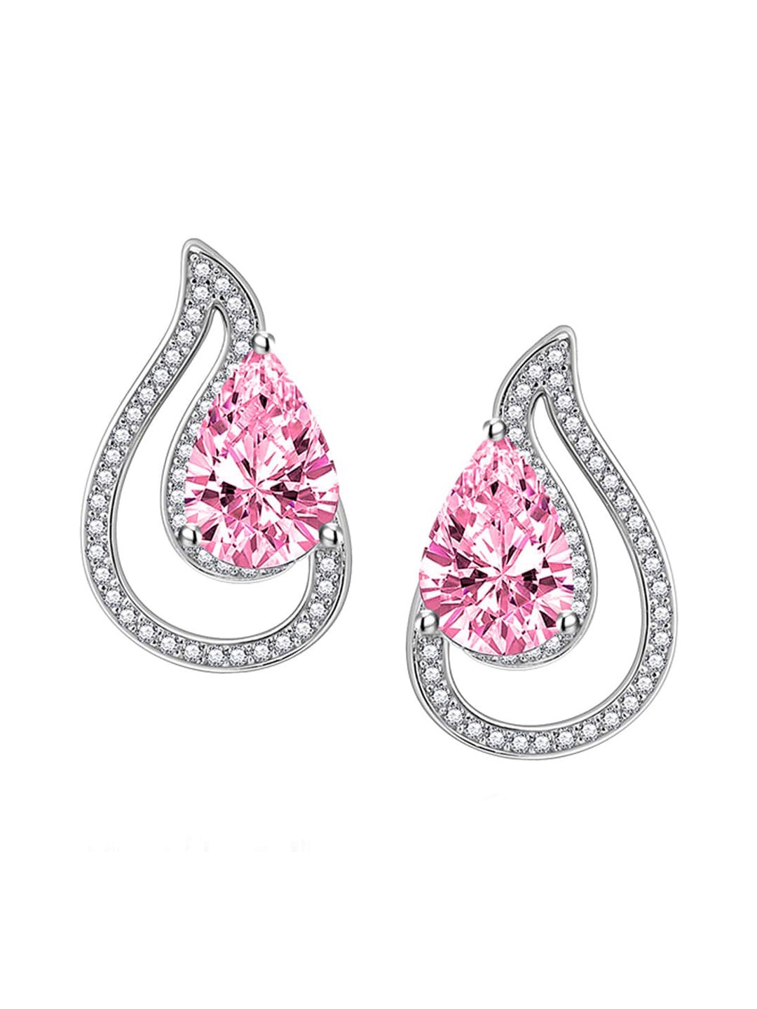 

Designs & You Silver-Plated Cubic Zirconia Teardrop Shaped Studs Earrings