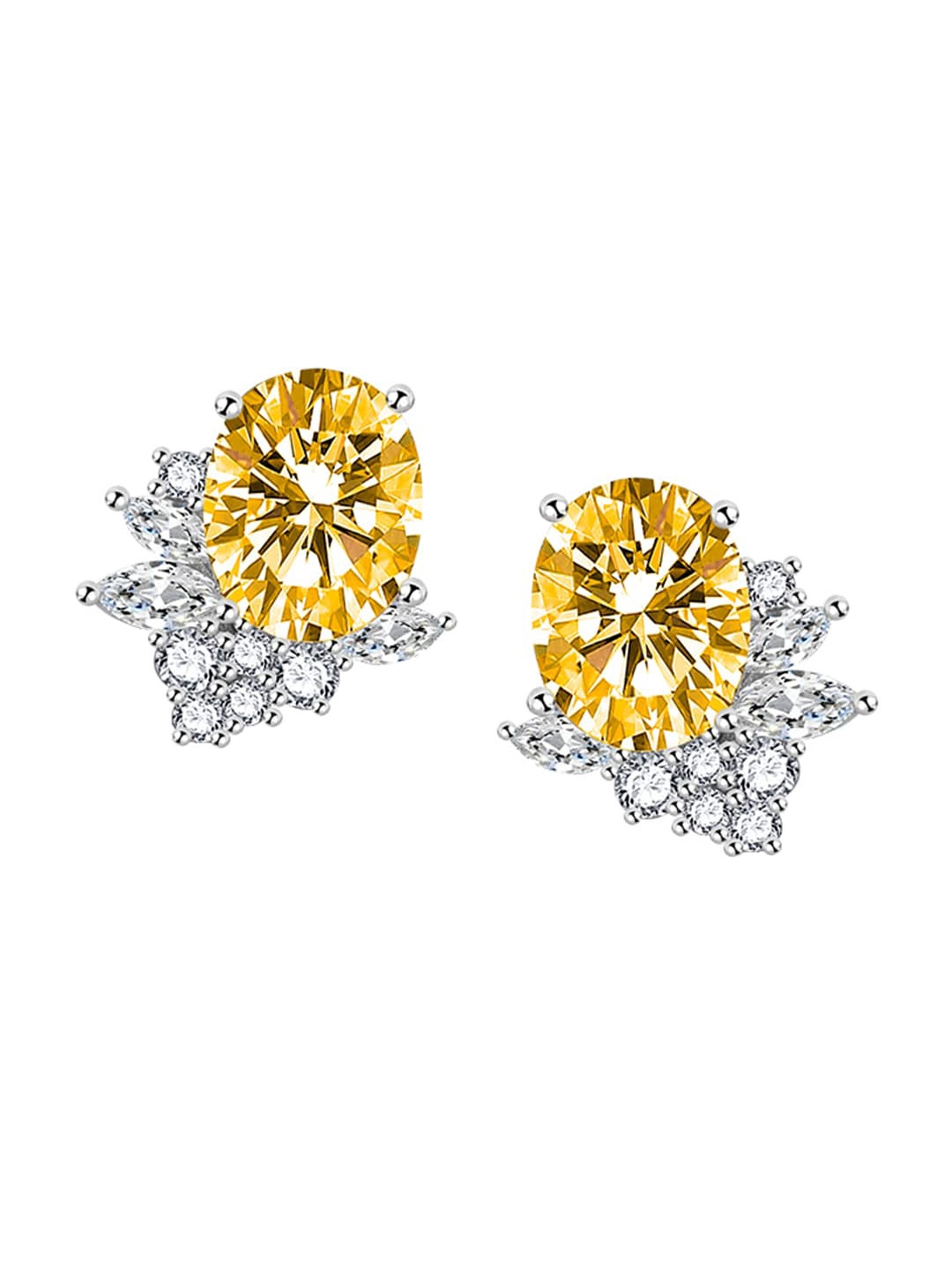 

Designs & You Silver-Plated CZ-Studded Oval Studs Earrings