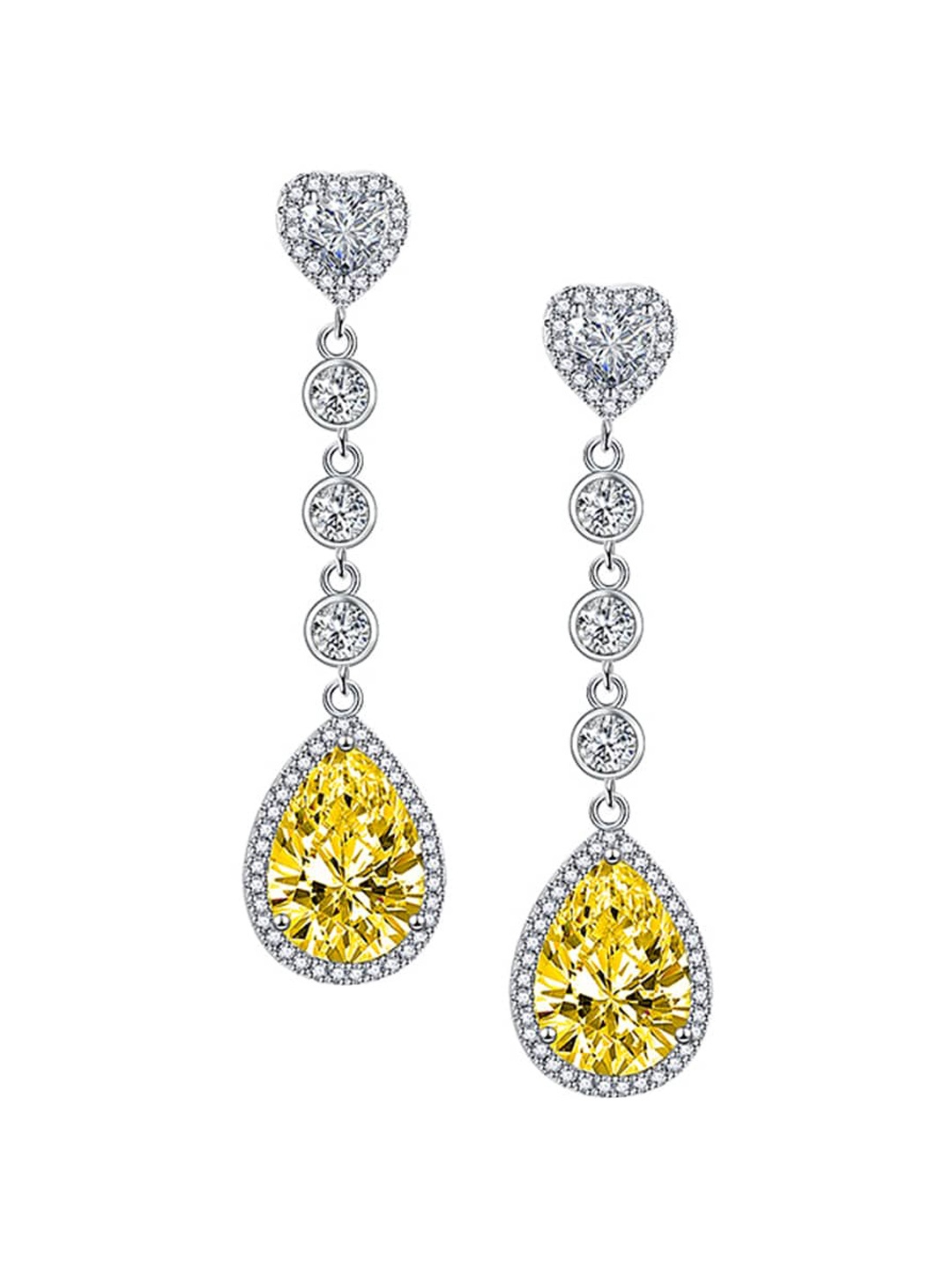 

Designs & You Silver Plated Cubic Zirconia Studded Teardrop Shaped Drop Earrings