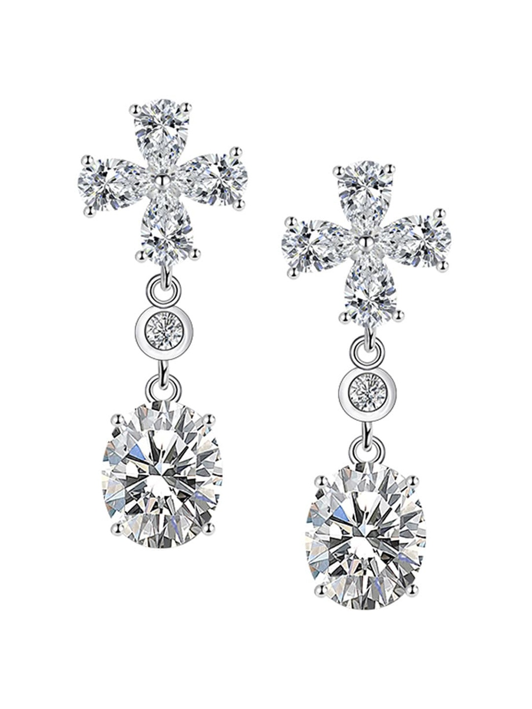 

Designs & You Silver-Plated Cubic Zirconia Oval Drop Earrings