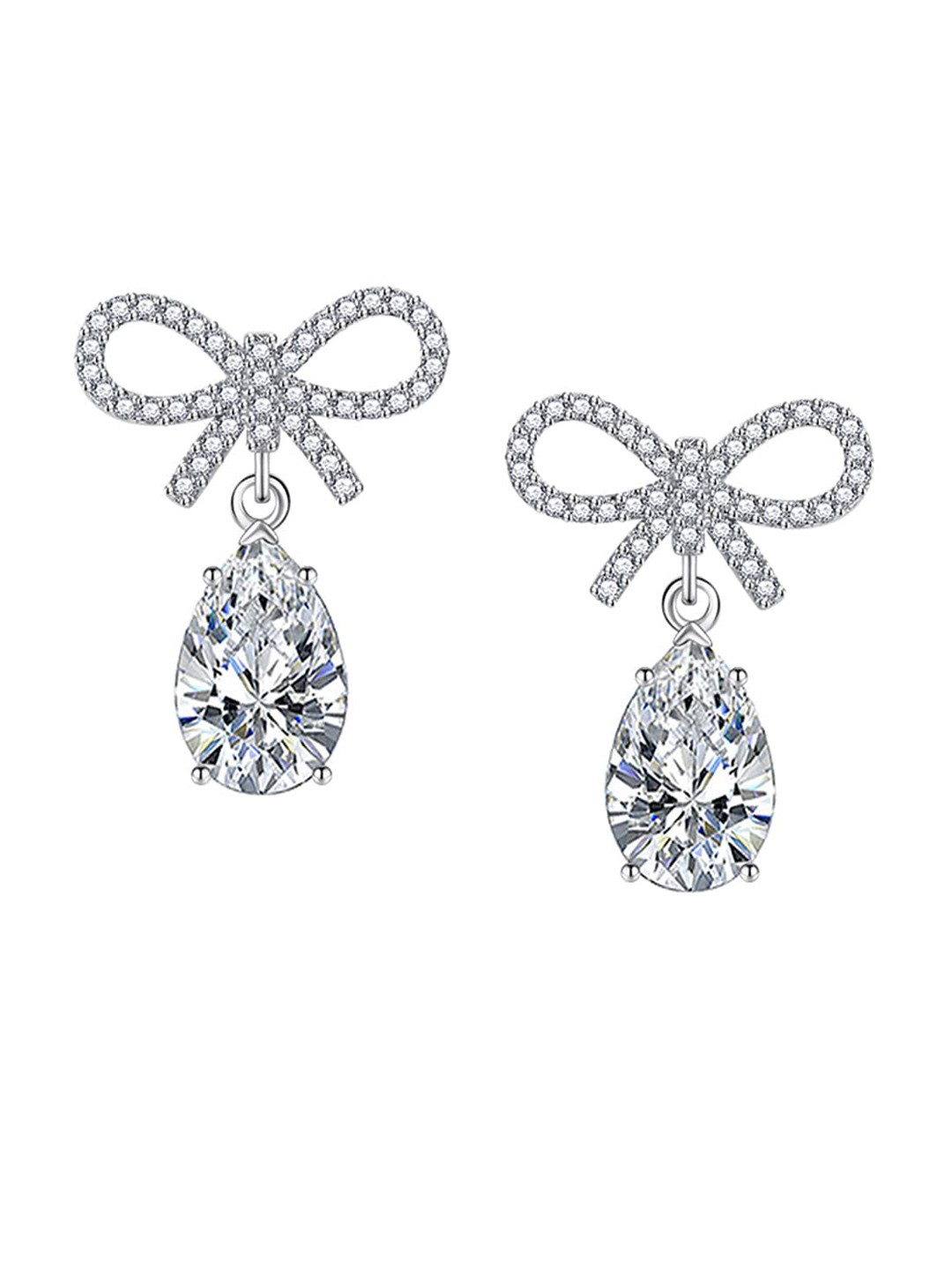 

Designs & You Silver Plated CZ Studded Teardrop Shaped Drop Earrings