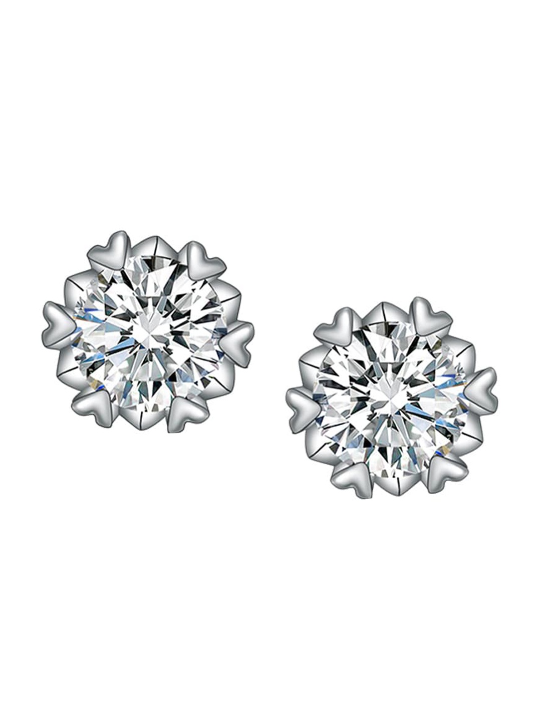 

Designs & You Cubic Zirconia Silver Plated Floral Studs Earrings