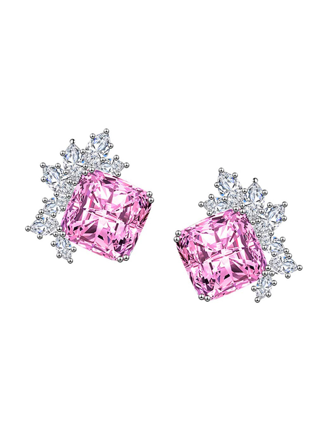 

Designs & You Silver Plated Cubic Zirconia Studded Square Studs