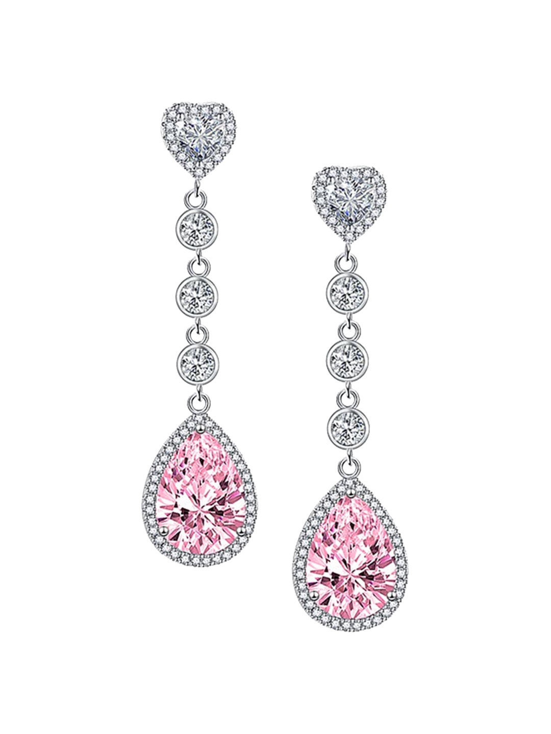 

Designs & You Silver Plated Cubic Zirconia Studded Teardrop Shaped Drop Earrings
