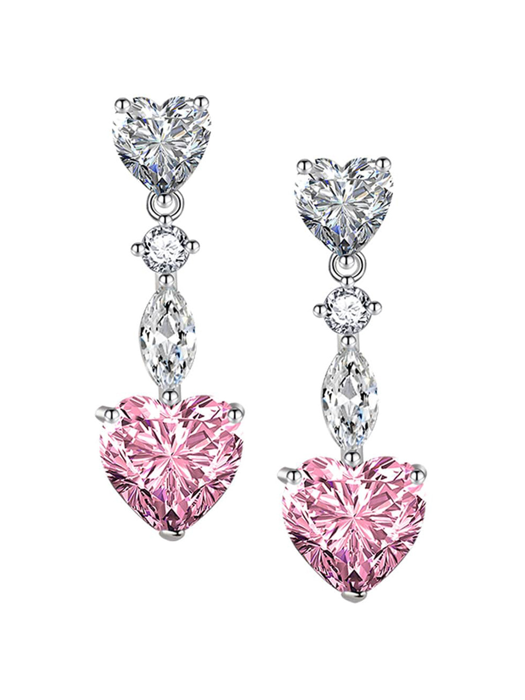 

Designs & You Silver-Plated CZ Studded Heart Shaped Drop Earrings