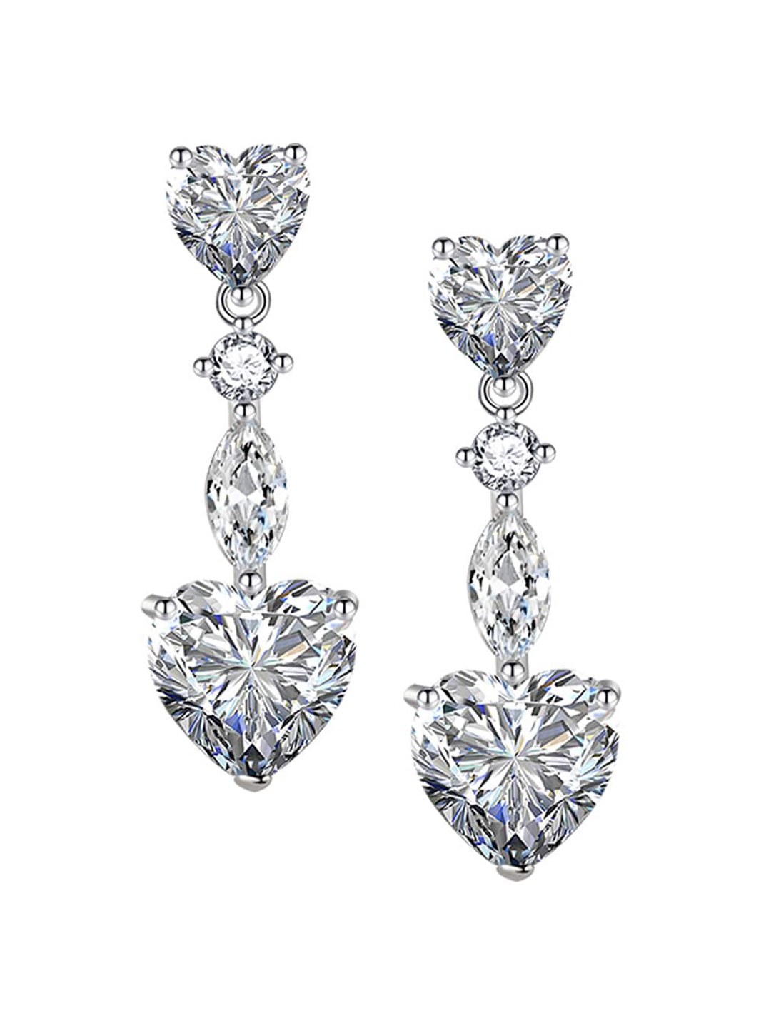 

Designs & You Silver-Plated Cubic Zirconia Heart Shaped Drop Earrings