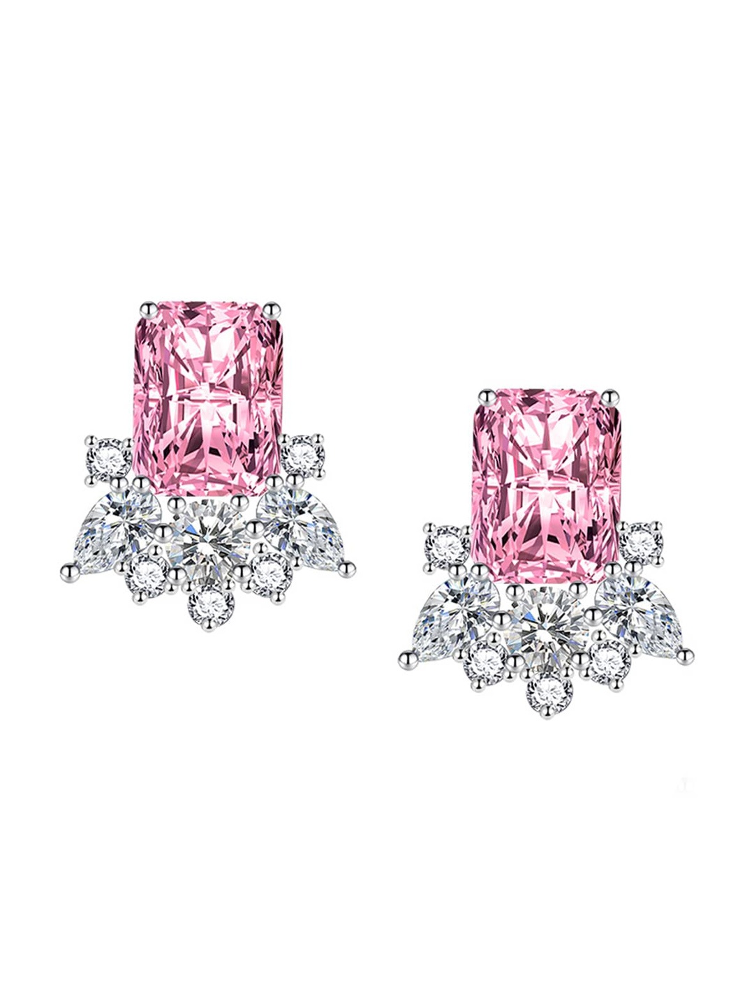 

Designs & You Silver Plated CZ Studded Geometric Shaped Studs Earrings