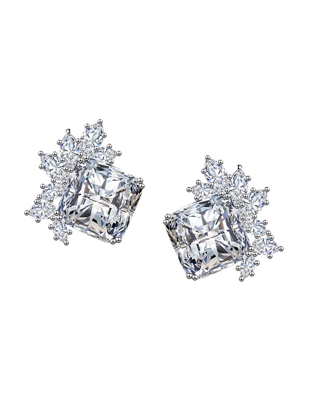 

Designs & You Silver Plated CZ Studded Square Studs Earrings