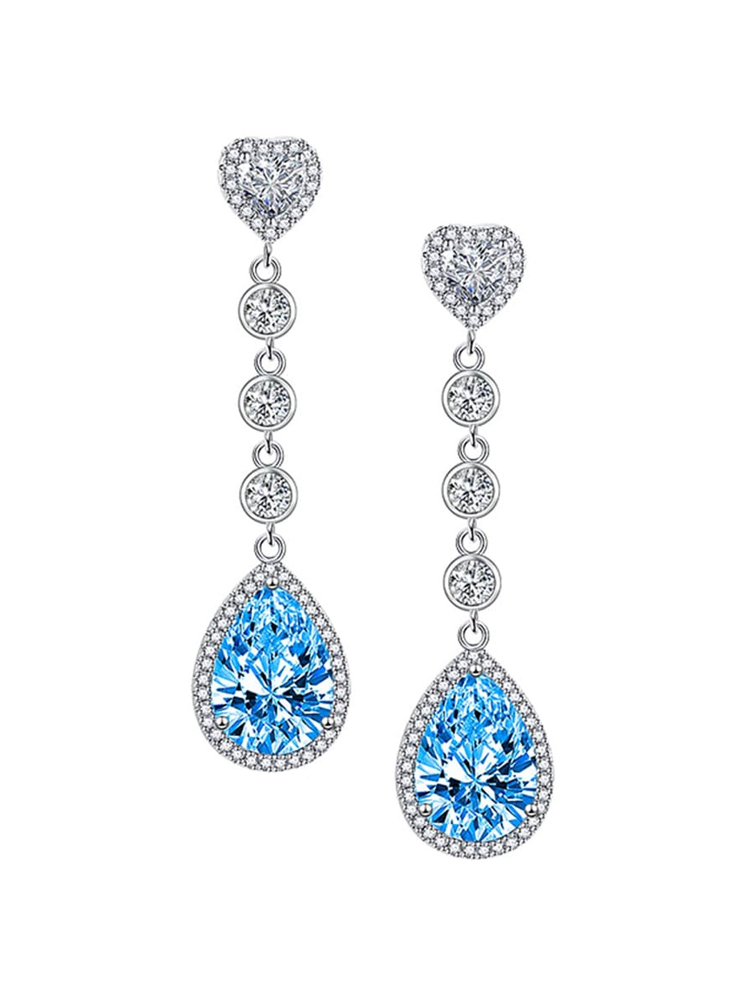 

Designs & You Silver-Plated CZ-Studded Teardrop Shaped Drop Earrings