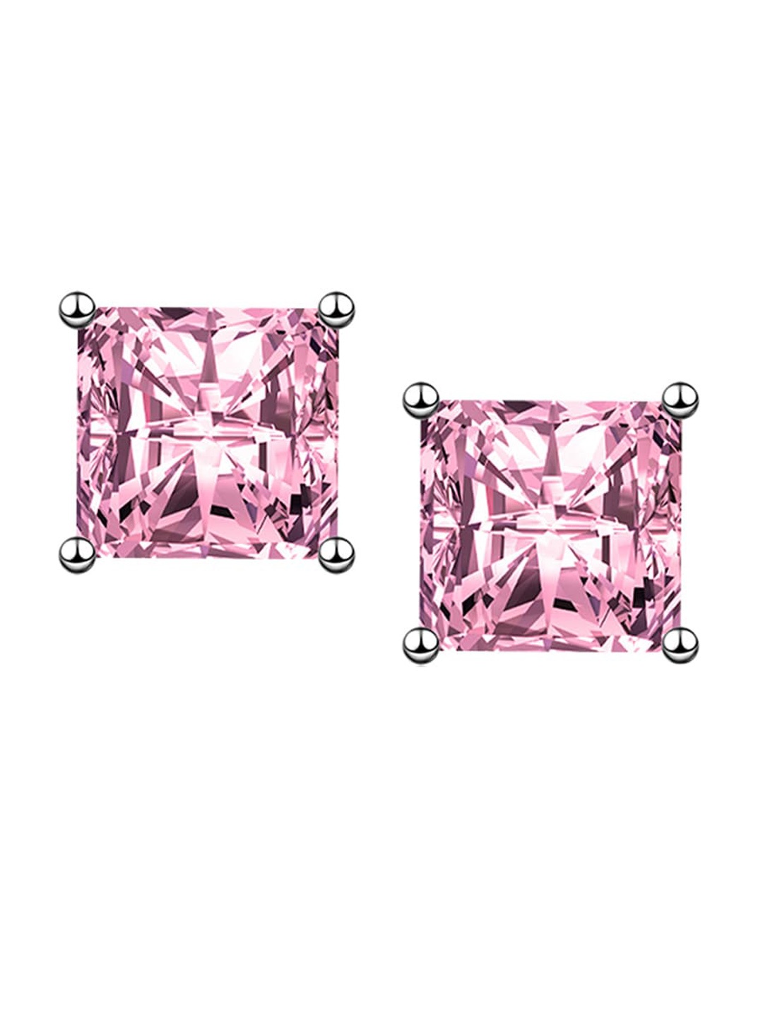 

Designs & You Cubic Zirconia Silver Plated Square Studs Earrings, Pink