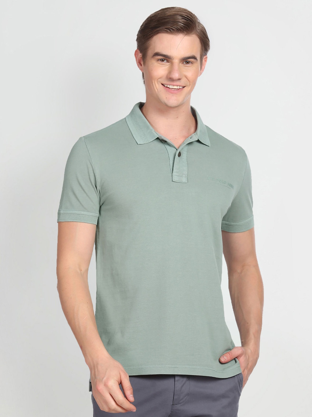 

U.S. Polo Assn. Denim Co. Polo Collar Pure Cotton Slim Fit T-shirt, Green
