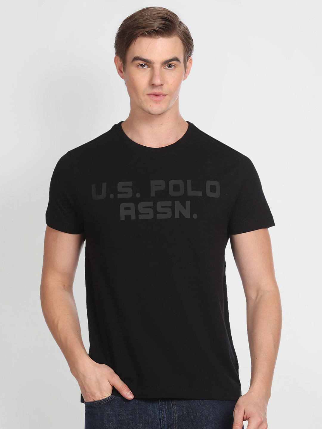 

U.S. Polo Assn. Denim Co. Typography Printed Pure Cotton Slim Fit T-shirt, Black
