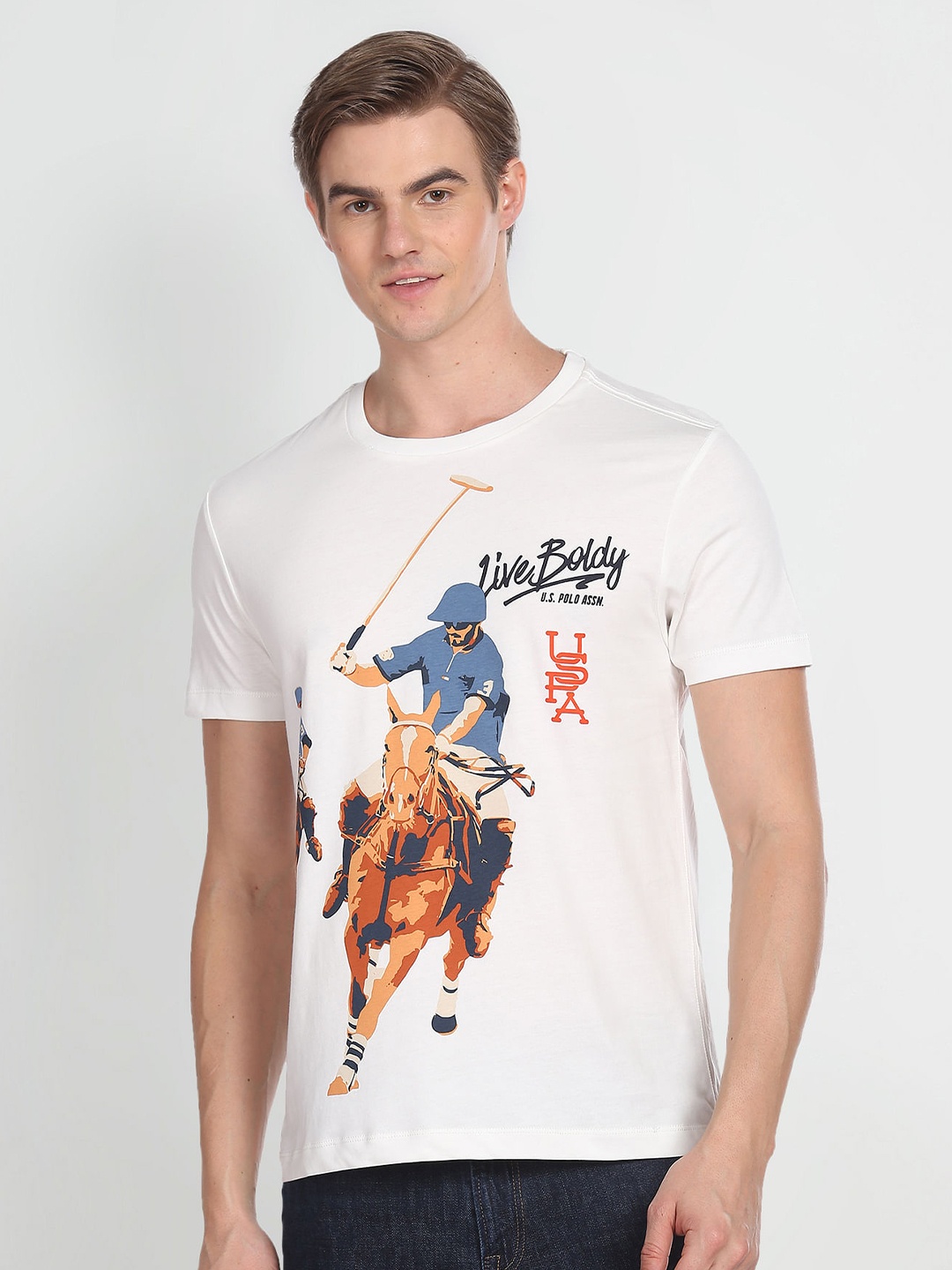 

U.S. Polo Assn. Denim Co. Graphic Printed Slim Fit Pure Cotton T-shirt, White