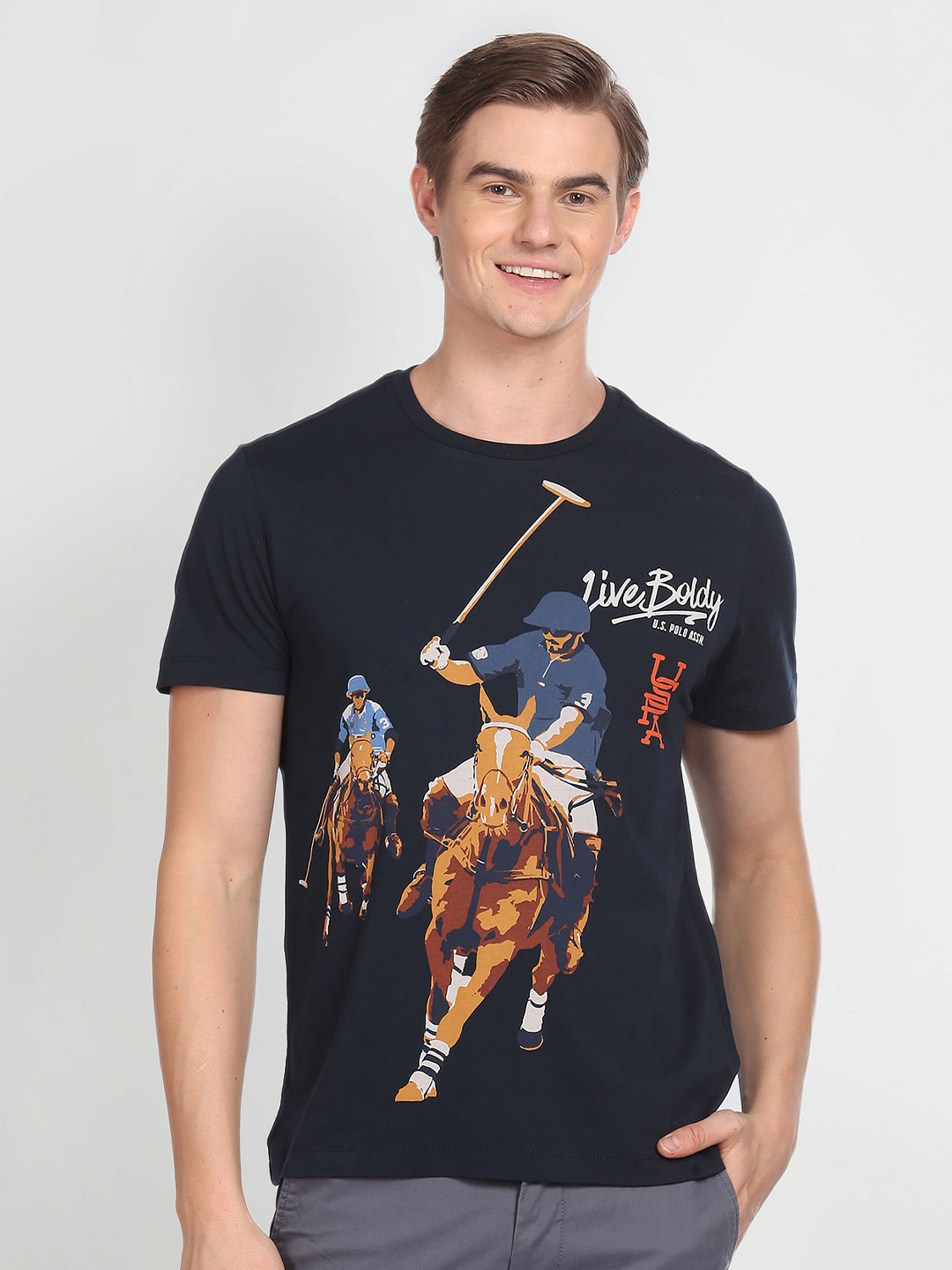 

U.S. Polo Assn. Denim Co. Graphic Printed Slim Fit Pure Cotton T-shirt, Blue