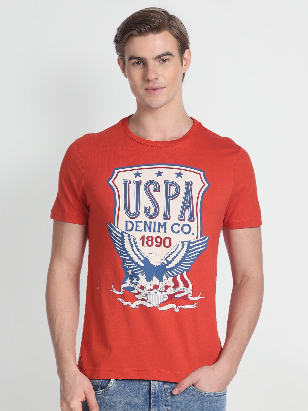 

U.S. Polo Assn. Denim Co. Brand Logo Printed Slim Fit T-shirt, Red