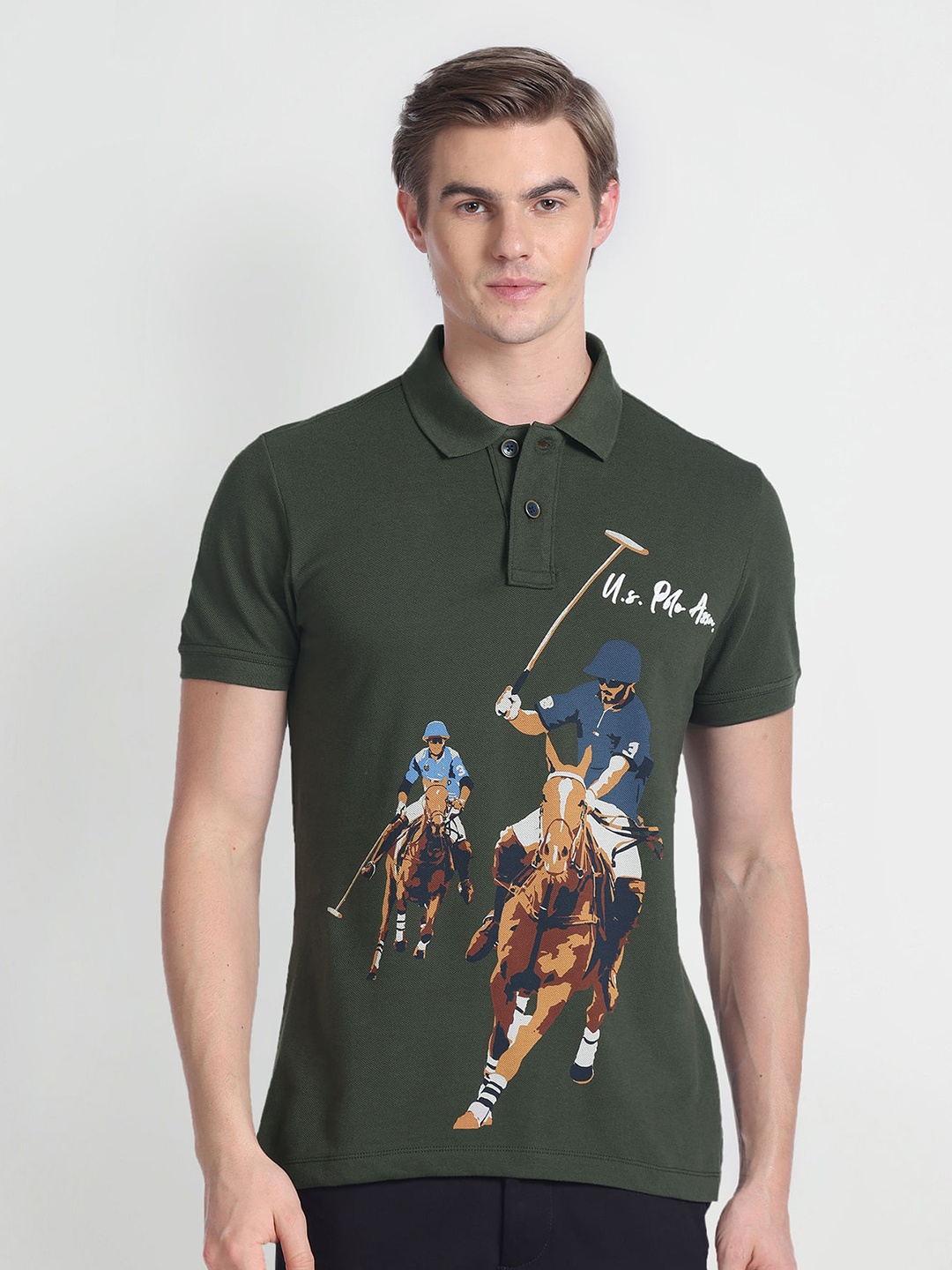 

U.S. Polo Assn. Denim Co. Graphic Printed Slim Fit Pure Cotton T-shirt, Green