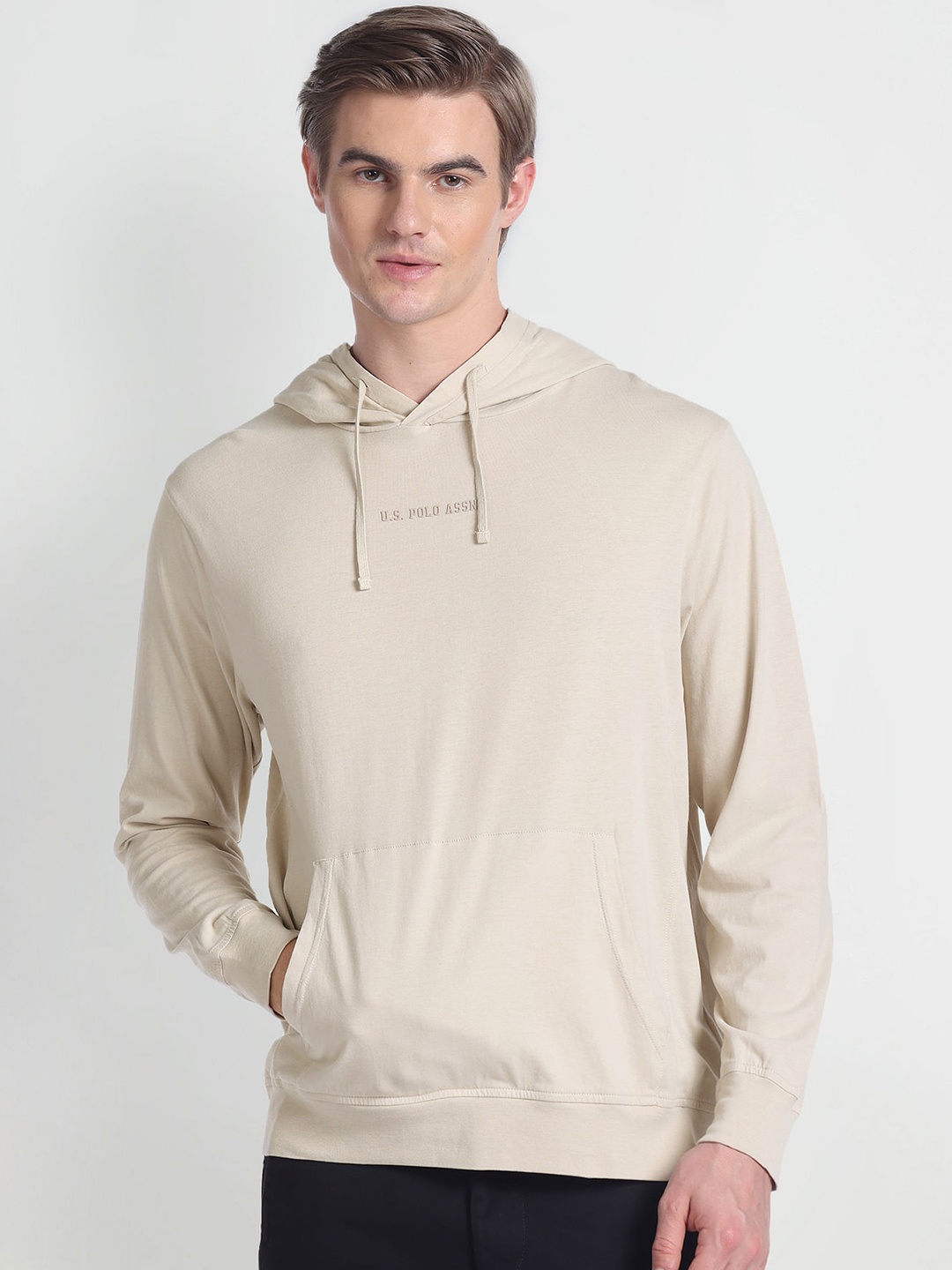 

U.S. Polo Assn. Denim Co. Hooded Slim Fit Pure Cotton T-shirt, Beige