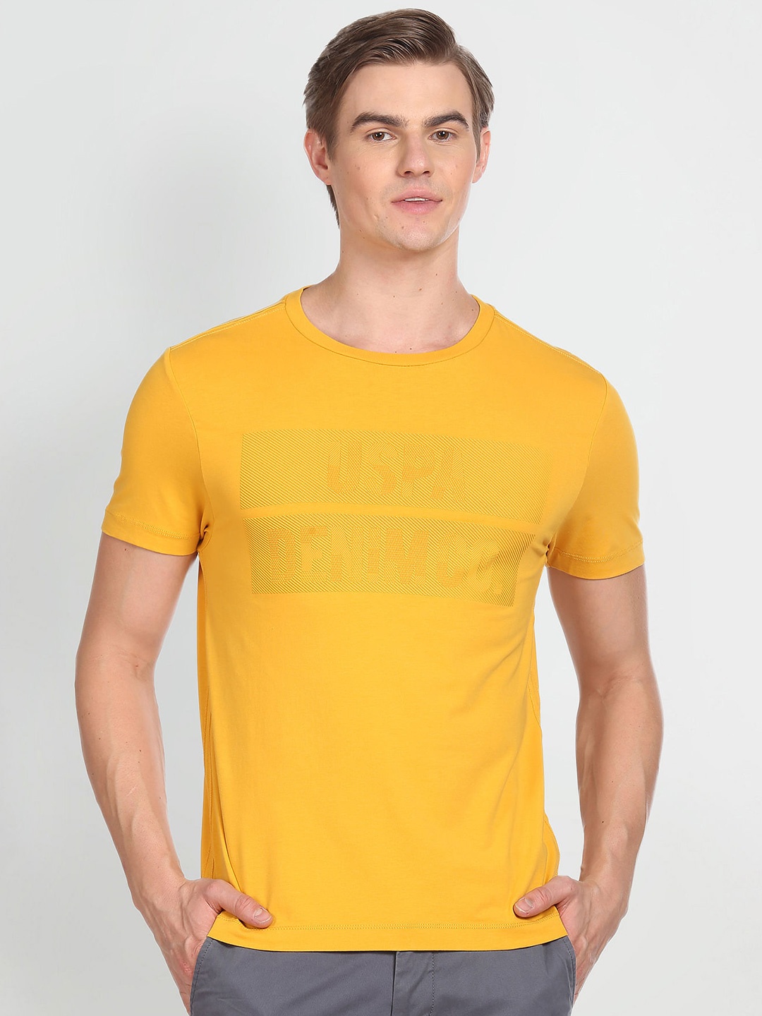 

U.S. Polo Assn. Denim Co. Round Neck Pure Cotton Slim Fit T-shirt, Yellow