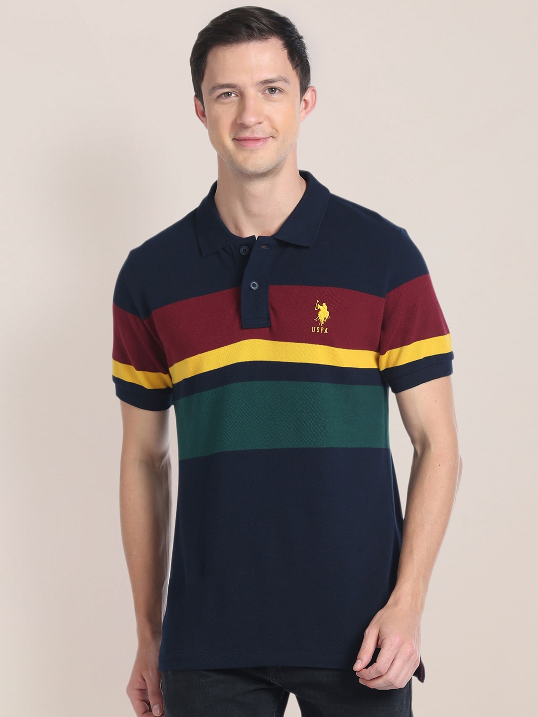 

U.S. Polo Assn. Slim Fit Striped Polo Collar Cotton T-shirt, Navy blue