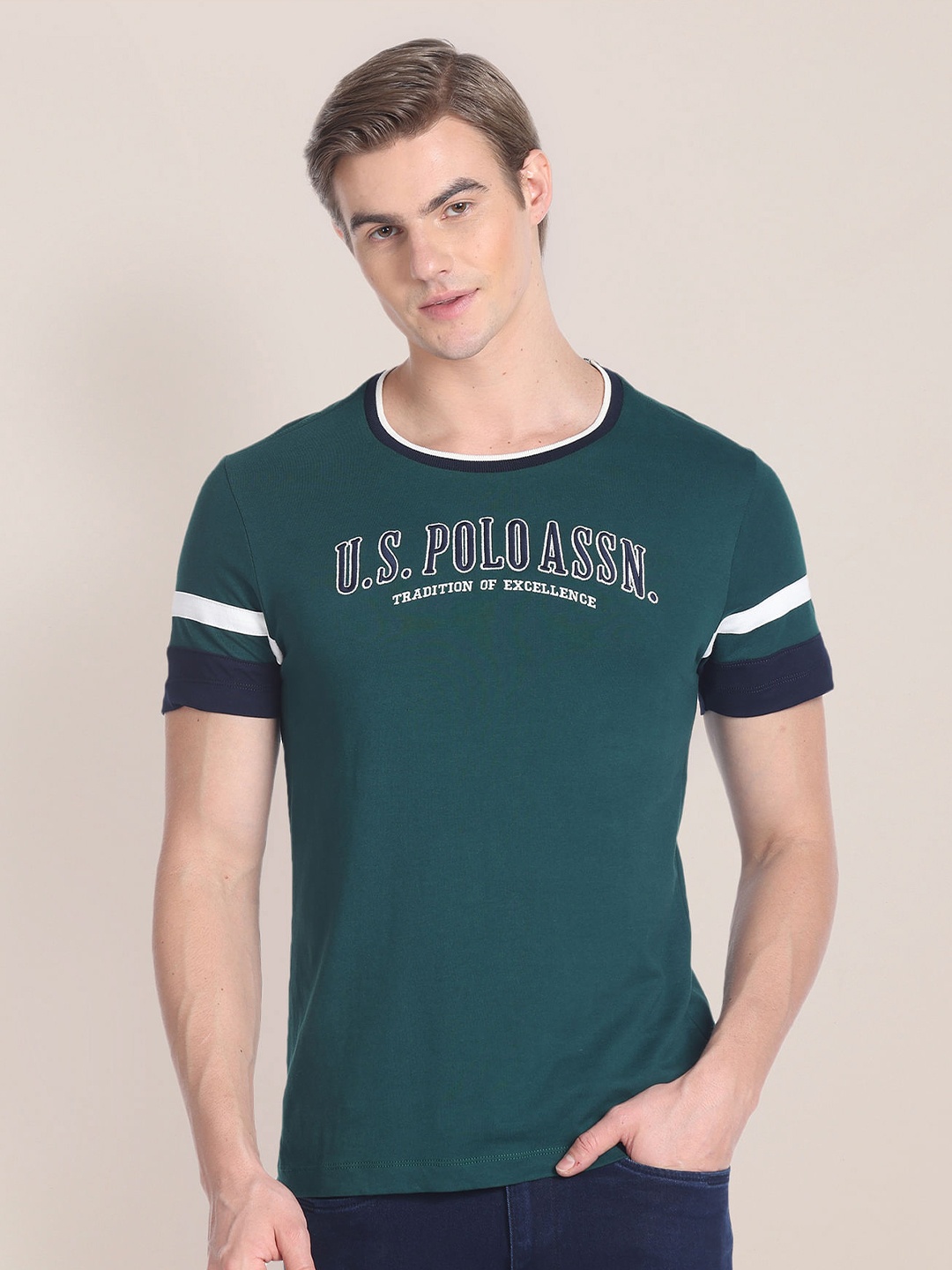 

U.S. Polo Assn. Slim Fit Varsity Printed Cotton T-shirt, Green