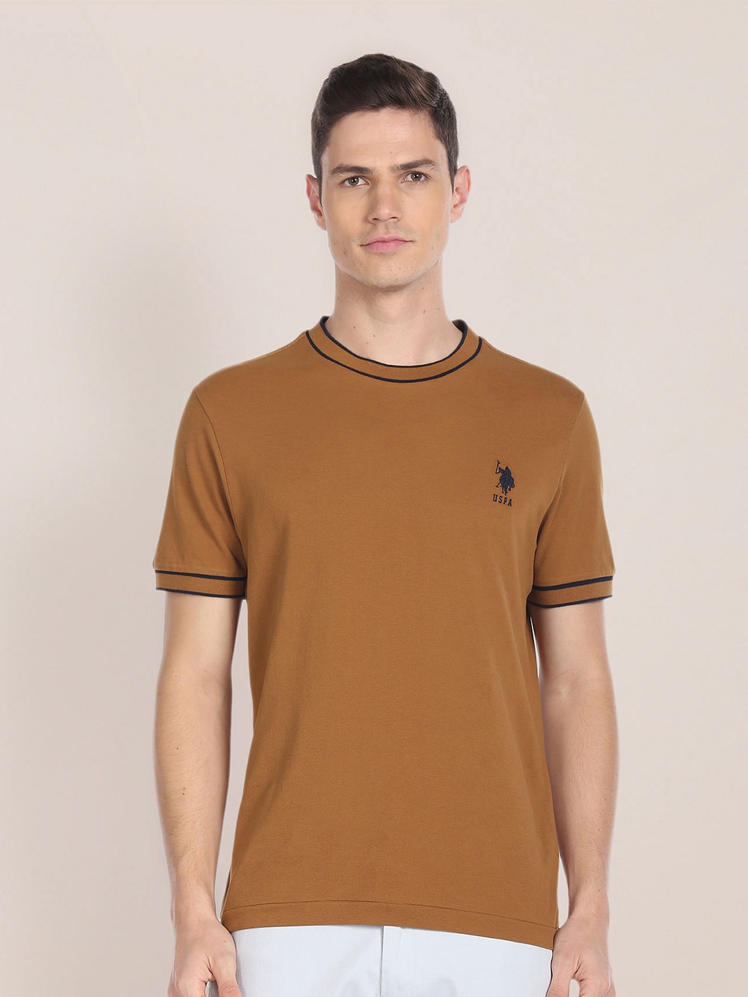 

U.S. Polo Assn. Slim Fit Round neck Cotton T-shirt, Brown