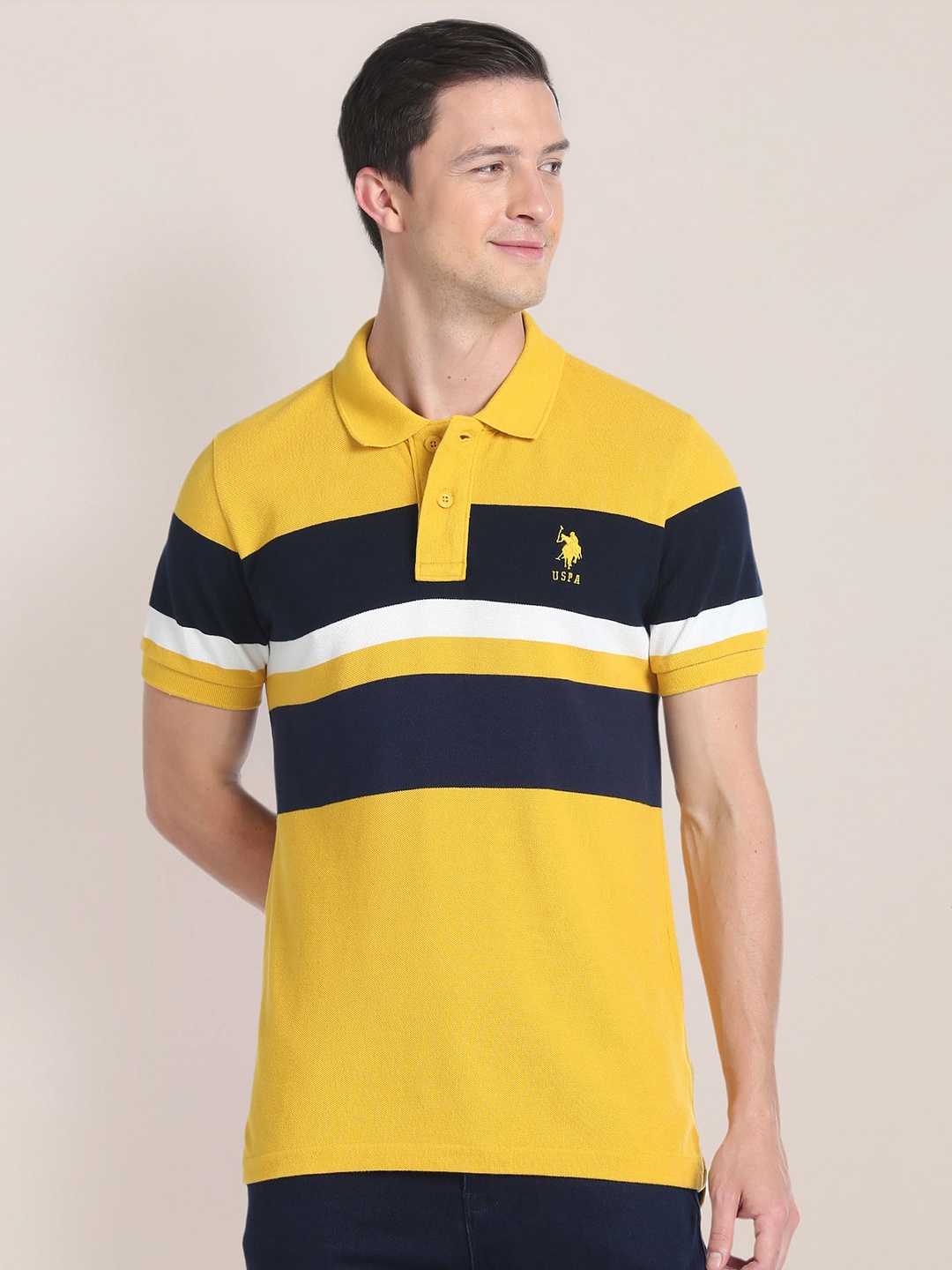 

U.S. Polo Assn. Slim Fit Colourblocked Polo Collar Cotton T-shirt, Yellow