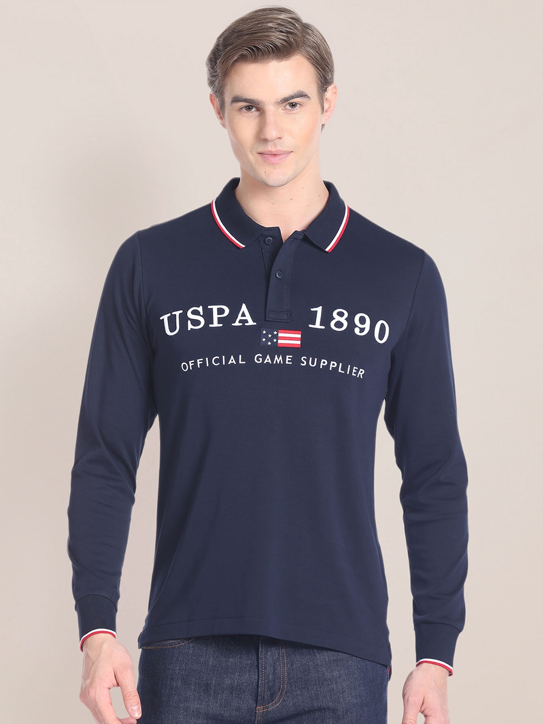 

U.S. Polo Assn. Slim Fit Typography Polo Collar Cotton T-shirt, Blue