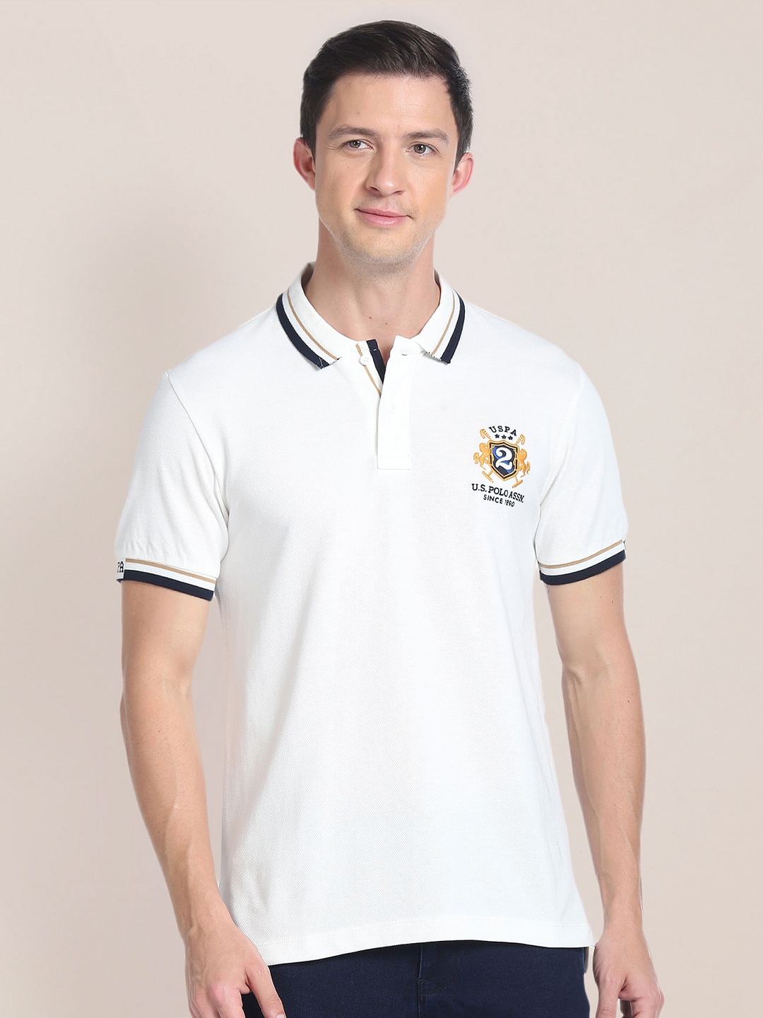 U.S. Polo Assn. Polo Collar Pure Cotton Slim Fit T-shirt, White
