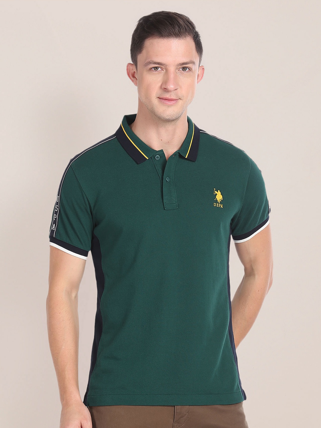 

U.S. Polo Assn. Polo Collar Short Sleeves Pure Cotton Slim Fit T-shirt, Green