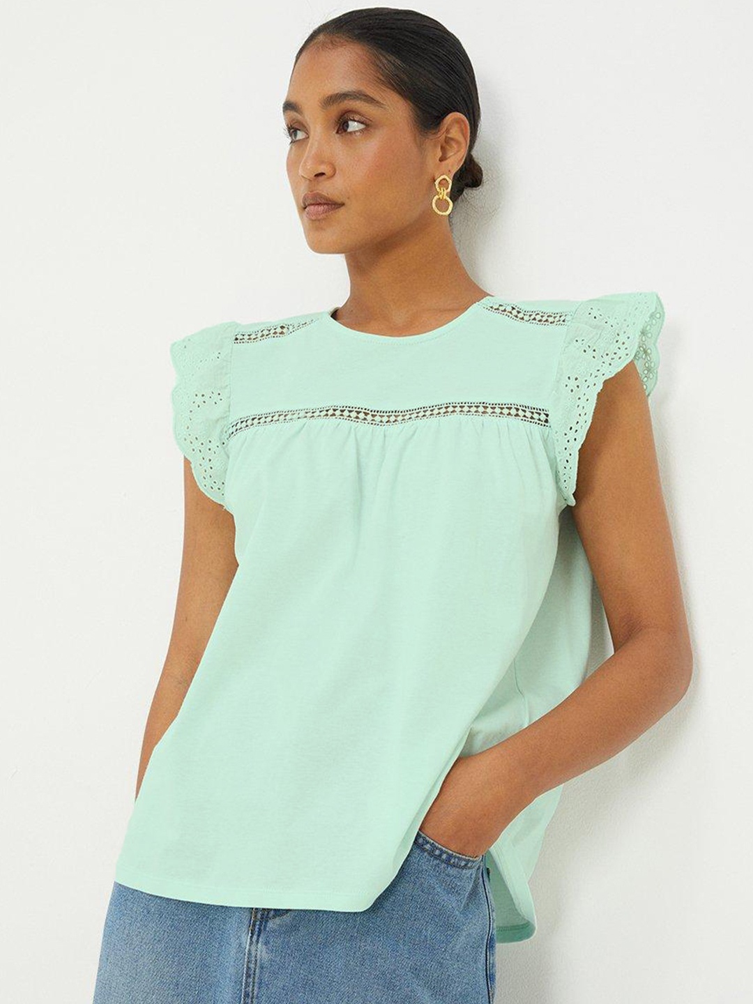 

DOROTHY PERKINS Flutter Sleeve Cotton Top, Sea green