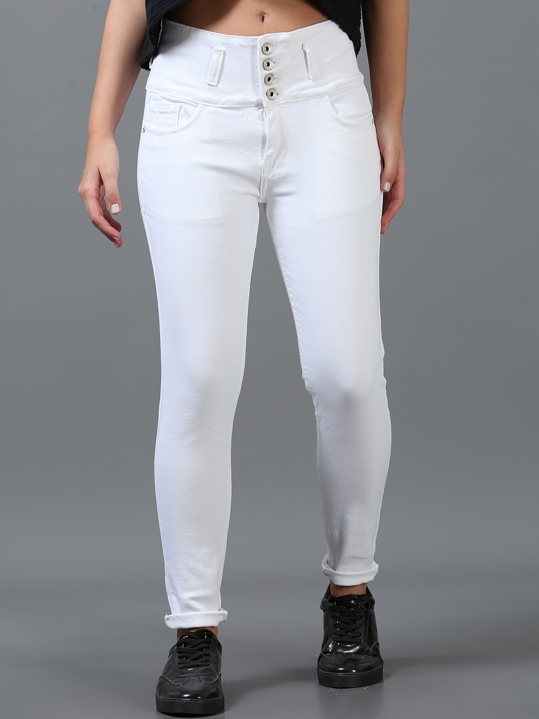 

Bottums Women High-Rise Clean Look Cotton Skinny Fit Stretchable Jeans, White