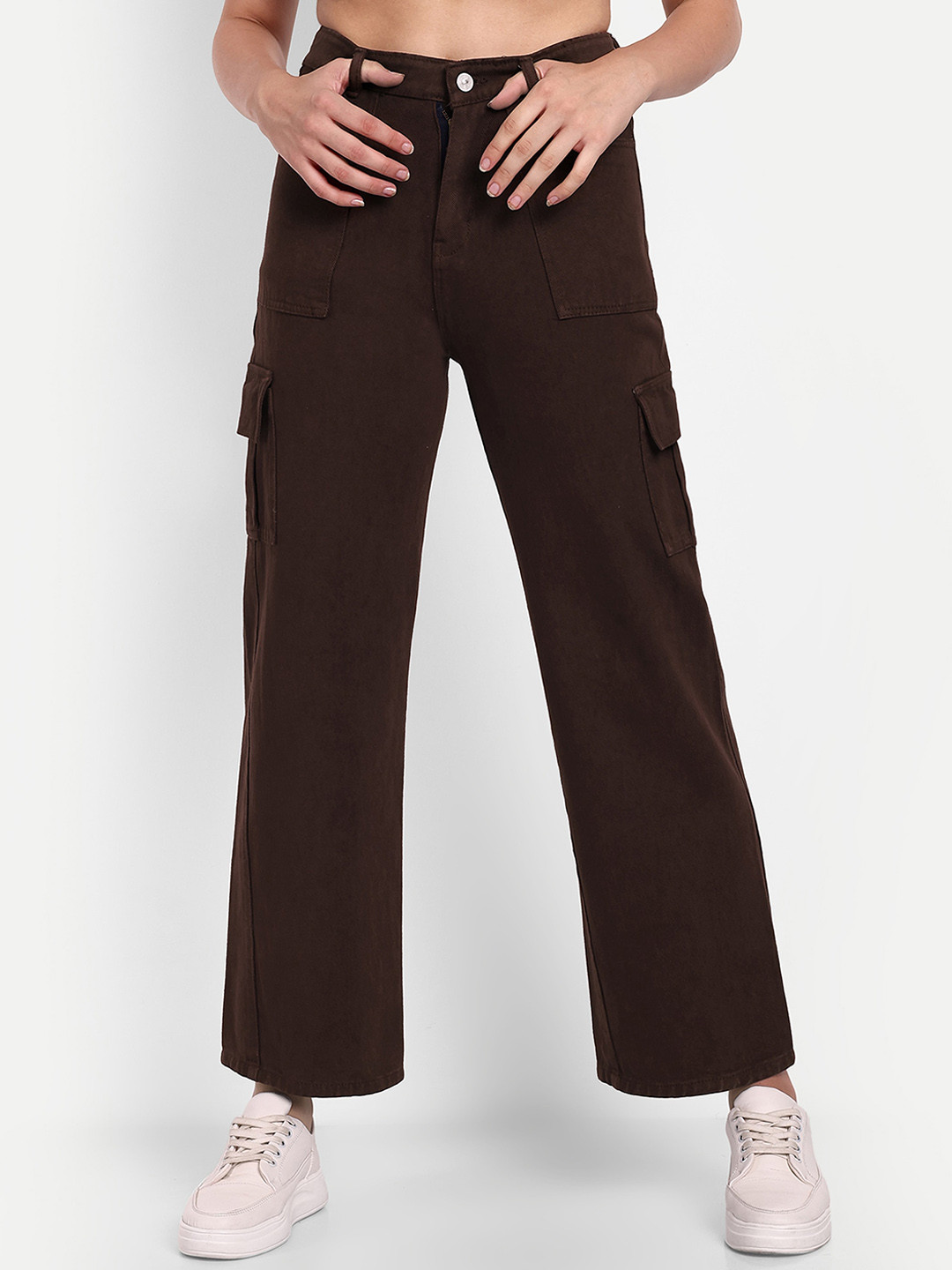 

Next One Women Smart Wide Leg High-Rise Stretchable Jeans, Brown