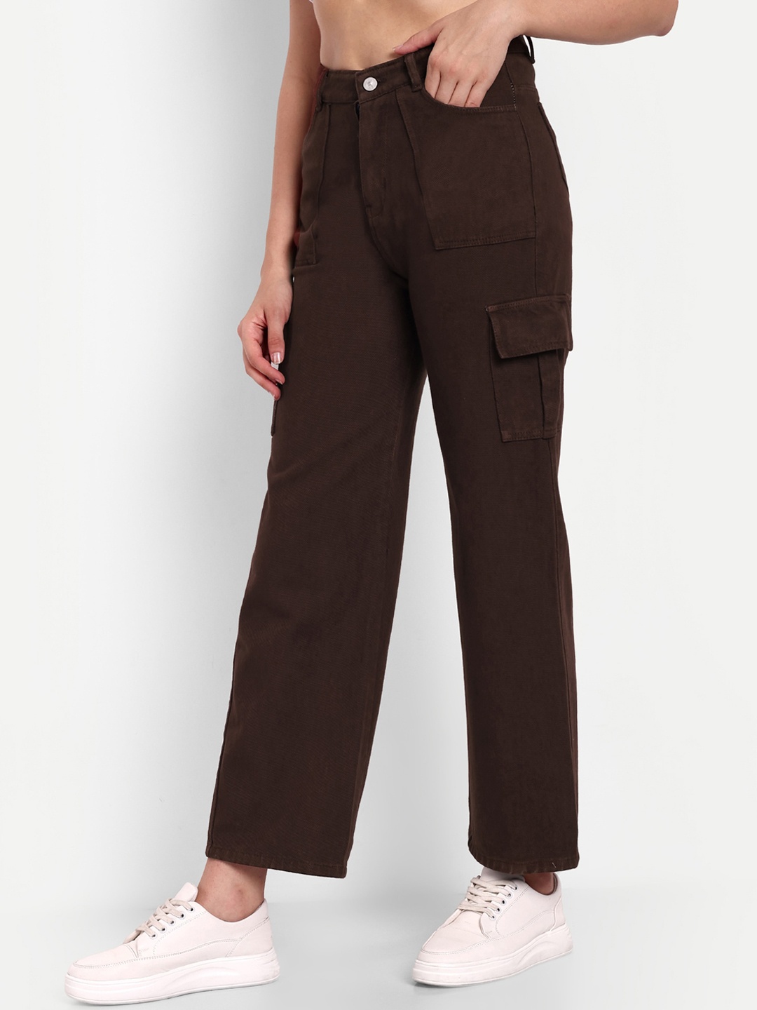 

Next One Women Smart Wide Leg High-Rise Stretchable Jeans, Brown