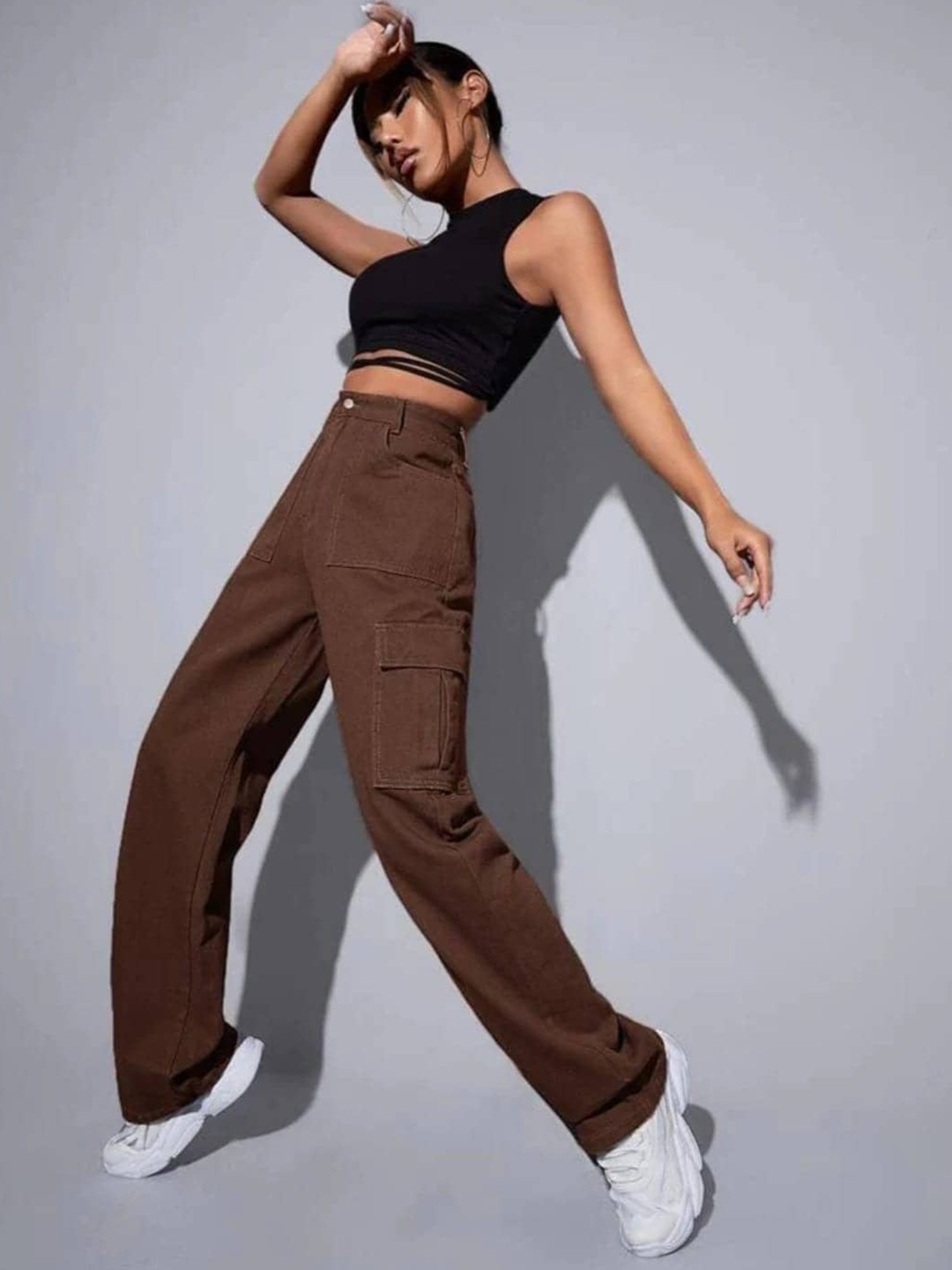 

Next One Women Smart Wide Leg High-Rise Stretchable Jeans, Brown