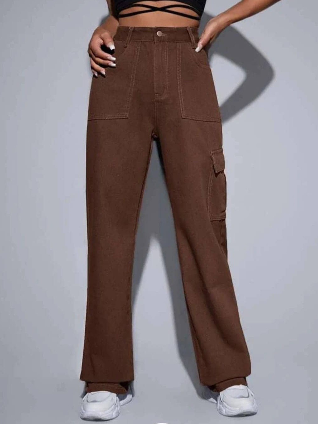 

Next One Women Smart Wide Leg High-Rise Stretchable Jeans, Brown