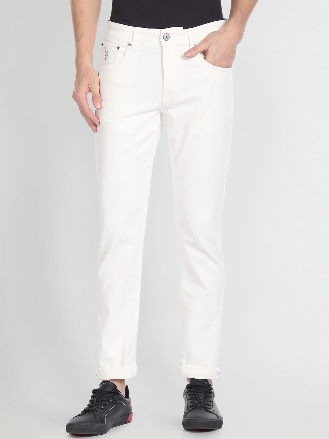 

U.S. Polo Assn. Denim Co. Men Mid-Raise Clean Look Tapered Fit Stretchable Jeans, White