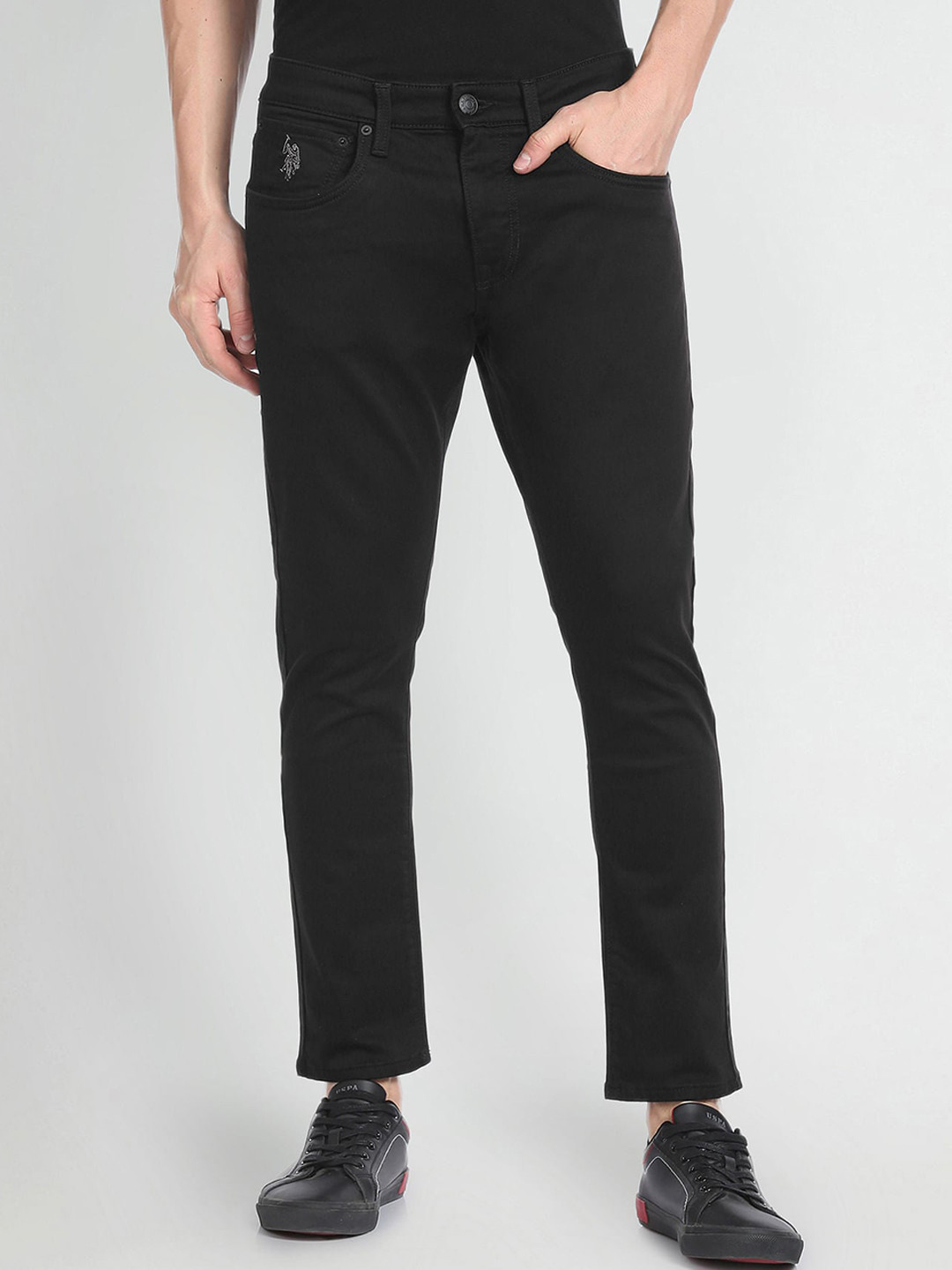 

U.S. Polo Assn. Denim Co. Men Mid-Raise Clean Look Tapered Fit Stretchable Jeans, Black