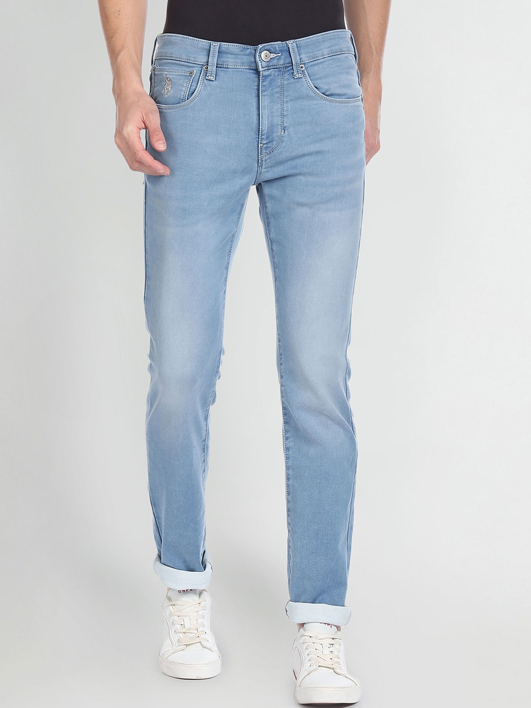 

U.S. Polo Assn. Denim Co. Men Blue Skinny Fit Low Distress Light Fade Stretchable Jeans