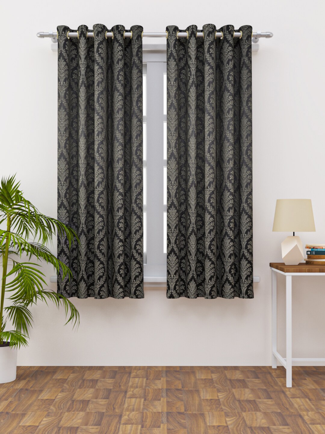 

HAPPY HUES Black & Silver-Toned Ethnic Motifs Window Curtain