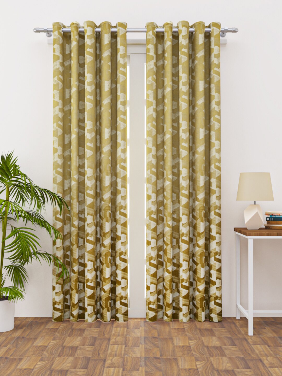 

HAPPY HUES Green & White Geometric Printed Door Curtains