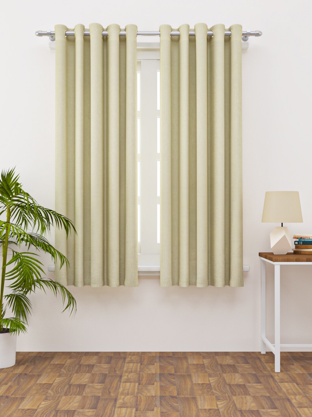 

HAPPY HUES Cream-Coloured Solid Window Curtain
