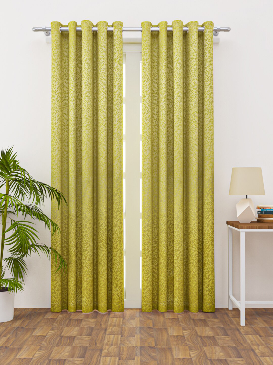 

HAPPY HUES Green & White Floral Printed Door Curtain