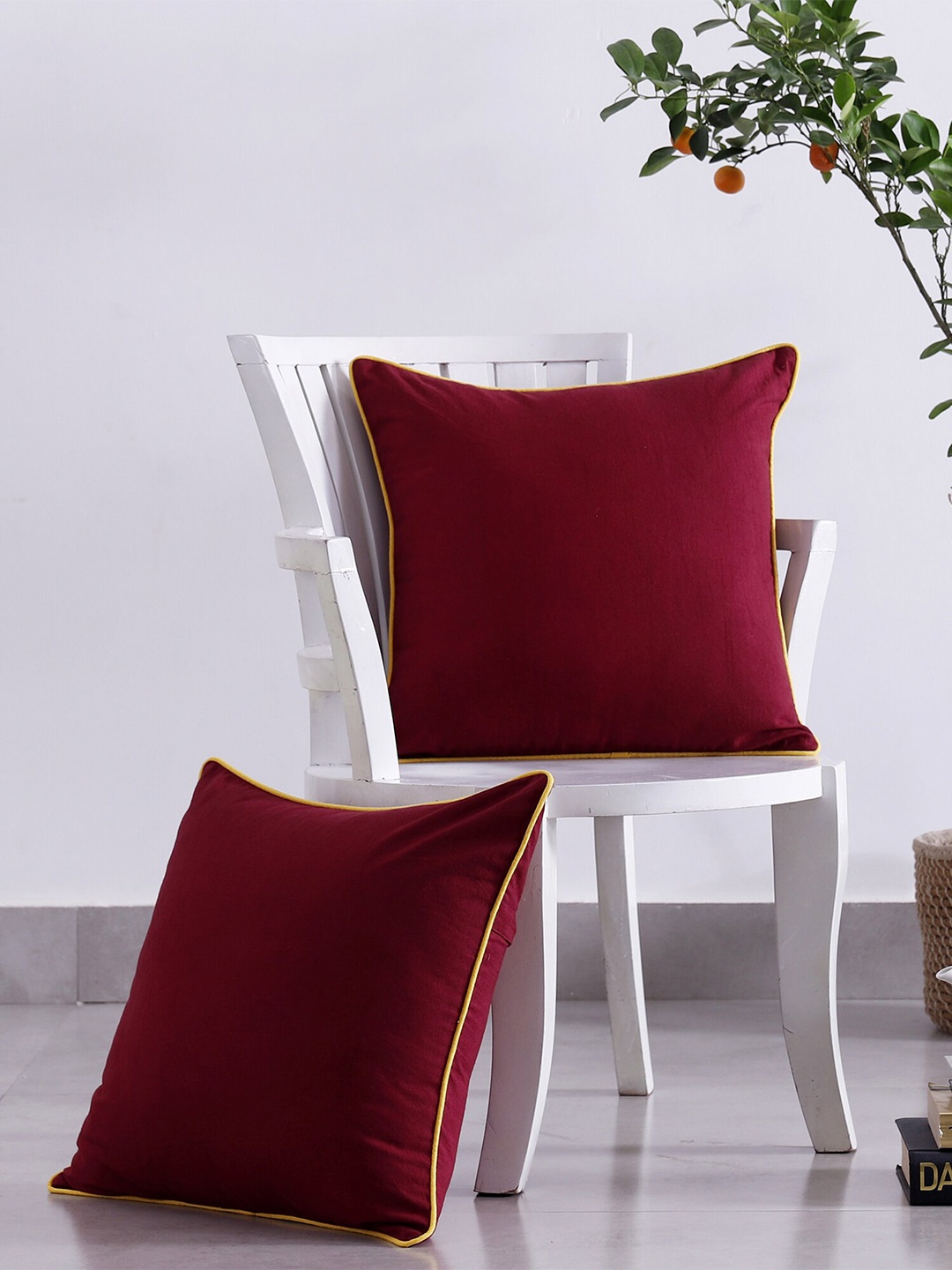 

HANDICRAFT PALACE Maroon & Orange 2 Pieces Pure Cotton Square Cushion Covers