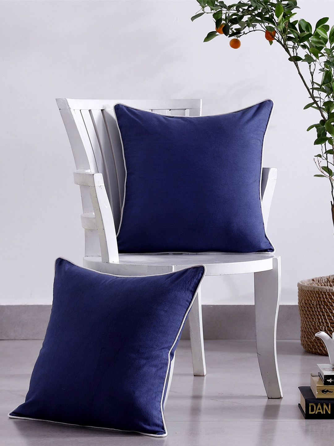 

HANDICRAFT PALACE 2 Pcs Blue & White Cotton Square Cushion Covers
