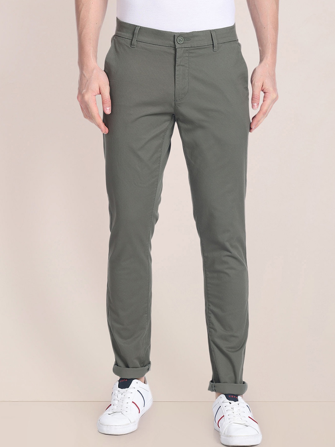 

U.S. Polo Assn. Men Slim Fit Mid Rise Trousers, Green