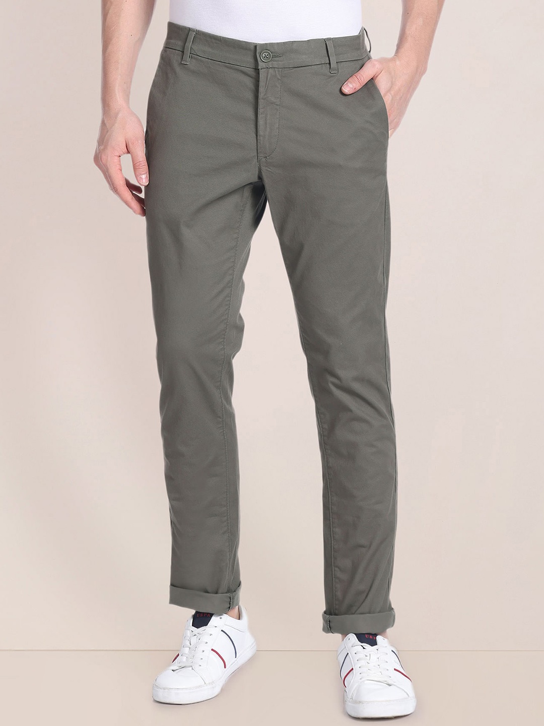 

U.S. Polo Assn. Men Slim Fit Mid Rise Trousers, Green