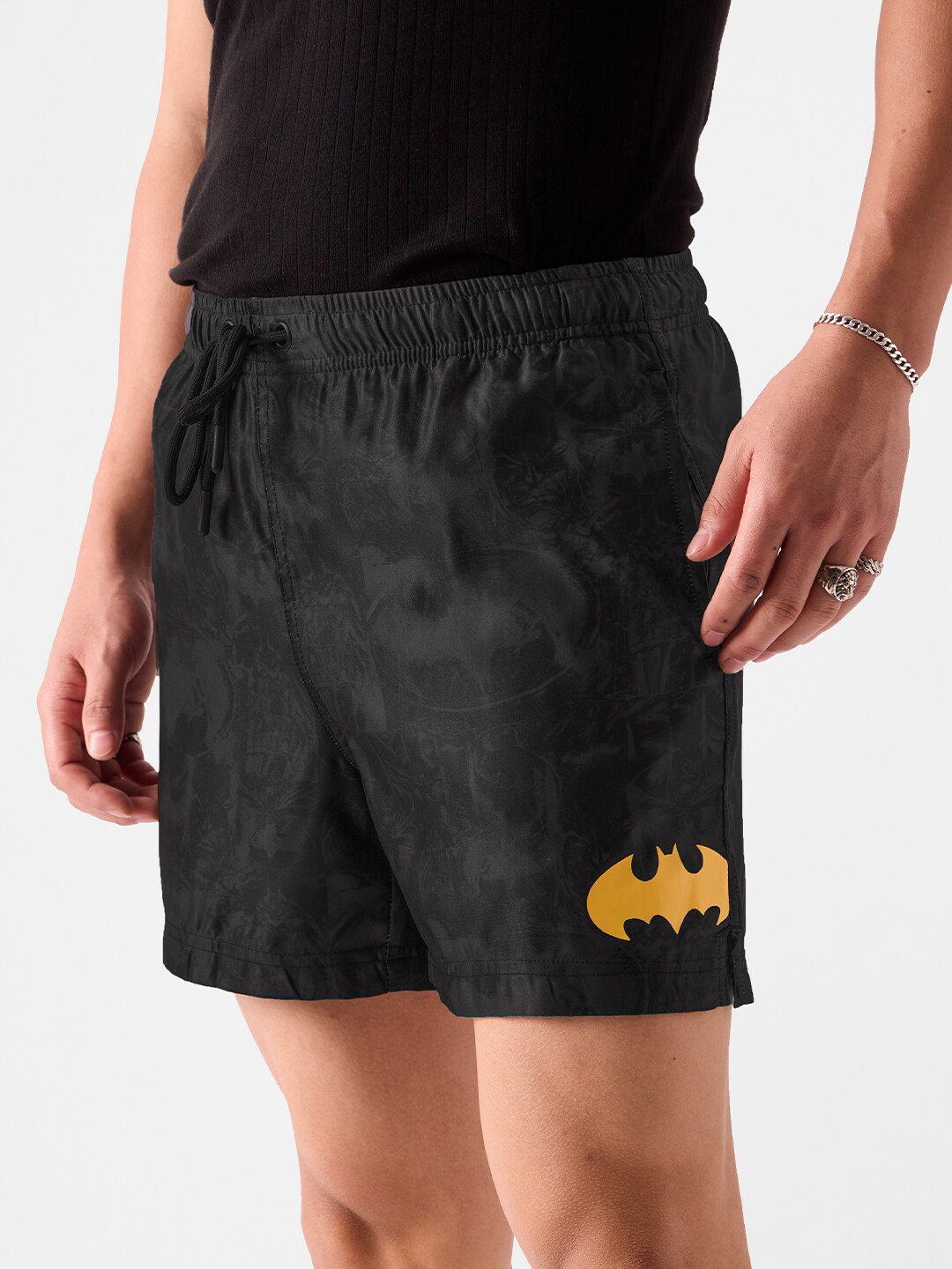 

The Souled Store Men Mid-Rise Batman Printed Sports Shorts, Black