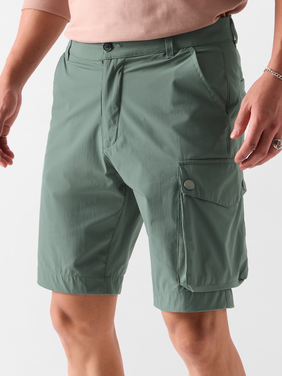 The Souled Store Men Mid-Rise Regular Fit Shorts, Olive